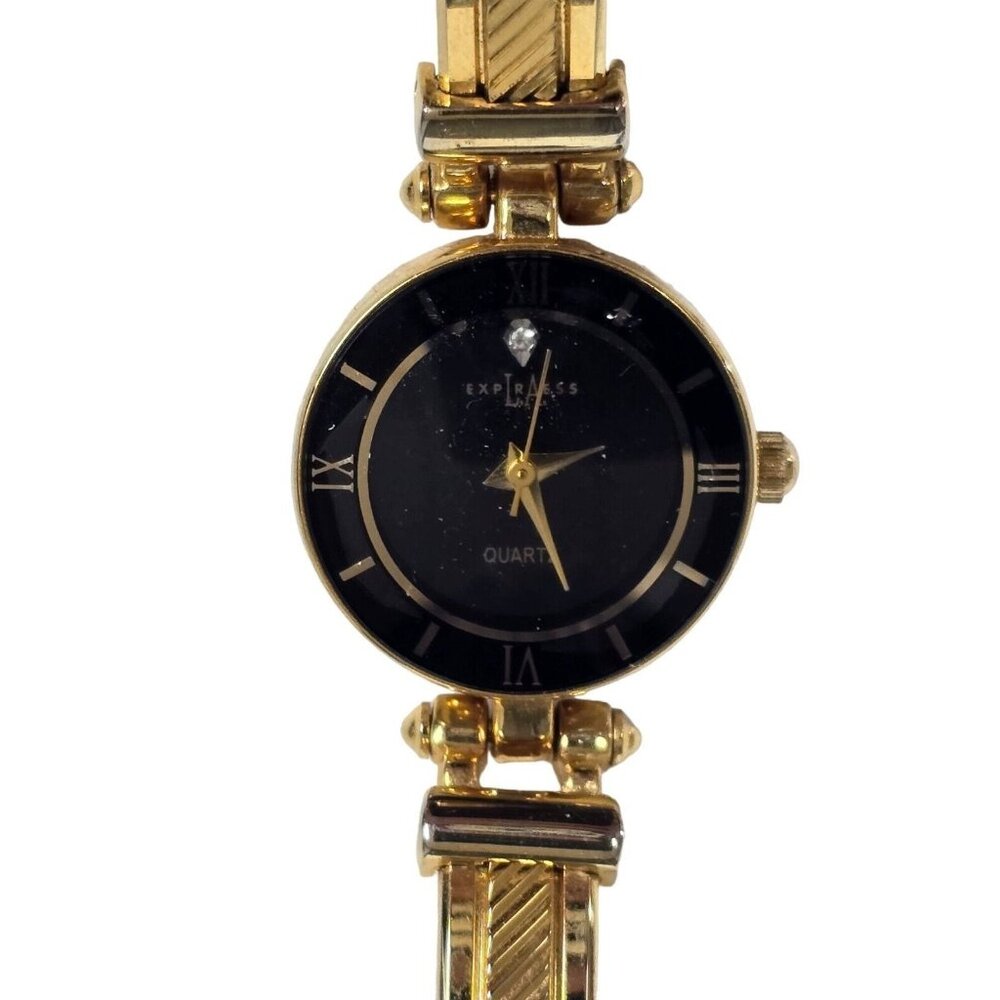 LA Express LAX1343 056-PC21 Gold Tone Watch Black Dial Japan MVT New Battery